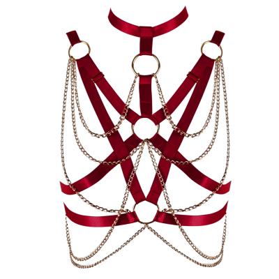 China New Design Elastic Women Color Hollow Bra Chain Tassel Club Dance Cosplay Costume Accessories Midnight Bra Harness for sale