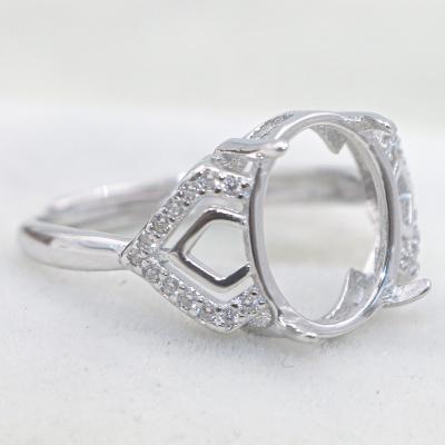 China CLASSIC Support S925 Ring 9*11 Empty Hole With Four Prongs And Twenty Six Prongs Silver Zircons Setting Opening Ring For Inlay Wholesale for sale