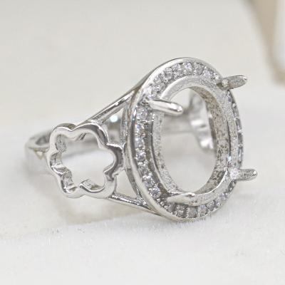 China CLASSIC Empty S925 Ring Support 10*12 Open Hole With Four Prongs And Twenty-eight Fashionable Silver Zircons Ring Support Wholesales for sale