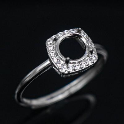 China CLASSIC S925 Blank Ring Mount Base Setting Round Waist Hole With Prongs And Zircons Sterling Silver Blank For Inlay for sale