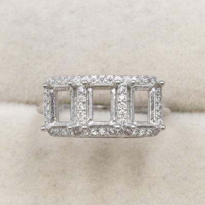 China CLASSIC S925 Square Ring White 4*6 Hole Base Setting With Zircons Sterling Silver Claws And Mount Holder For Inlay for sale