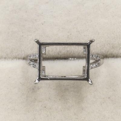 China CLASSIC S925 Square Ring White 10*13 Hole Base Setting With Zircons Sterling Silver Claws And Mount Holder For Inlay for sale