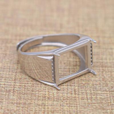 China CLASSIC Man-Ring S925 White 11*14 Blank Hole With Prongs And Zircons Back Setting Sterling Silver Base Backing For Inlay for sale