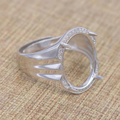 China CLASSIC Man-ring S925 White 12*16 Blank Hole With Prongs And Zircons Back Setting Sterling Silver Base Backing For Inlay for sale