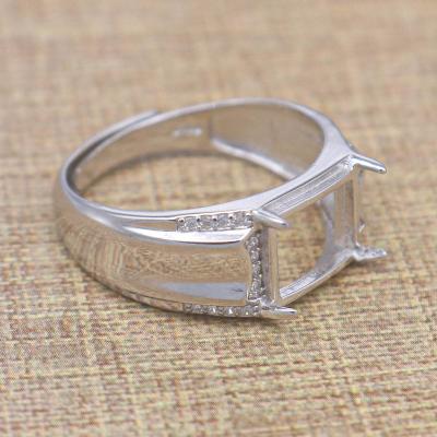 China CLASSIC Man-ring S925 Blank 8*10 Blank Hole With Prongs And Zircons Back Setting Sterling Silver Base Backing For Inlay for sale