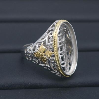 China CLASSIC Man-ring S925 Blank 15*25 Blank Hole Without Stone Backer Setting Sterling Silver Base Backing For Inlay for sale