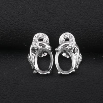 China CLASSIC S925 earring balnk 6*8 empty hole with Zircons S925 prongs and backing setting sterling earring base backing for inlay for sale