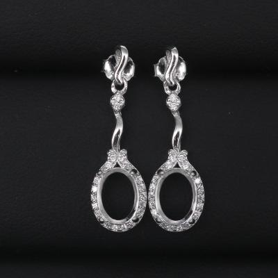 China CLASSIC S925 Earring White 6*8 Empty Hole With Prongs And Zircons Back Setting Sterling Silver Base Backing For Inlay for sale