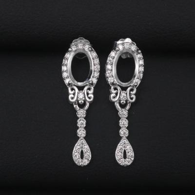 China CLASSIC S925 Earring Blank 5*7 Blank Hole With Prongs And Zircons Back Setting Sterling Silver Base Backing For Inlay for sale