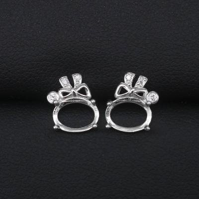 China CLASSIC S925 Earring White 6*8 Empty Hole With Zircons S925 Prongs And Backing Setting Sterling Earring Base Backing For Inlay for sale