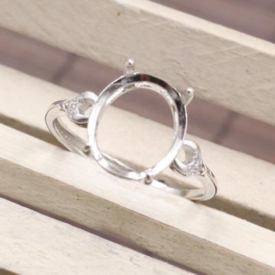 China CLASSIC Empty S925 Ring Support 10*12 Open Hole With Four Prongs And Six Zircons Fashionable Silver Ring Support Wholesales for sale