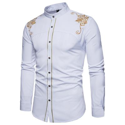 China Sustainable Hot Spring Clothes New British Court Embroidered Shirt Men Long Sleeve Shirt Clothing for sale