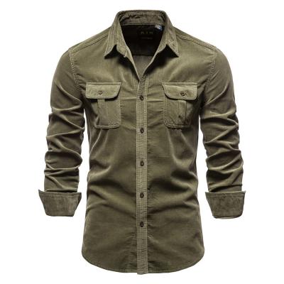 China Sustainable Men Fall Corduroy Shirt Slim Casual Long Sleeve Shirt For Men for sale