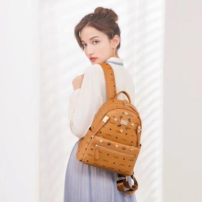 China 2021 Anti-theft Luxury Women Backpack PVC Luxury Leather Girls Backpack Female Brown Rivets Lady Shoulder College Bag for sale