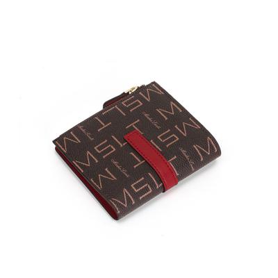 China Retro coffee color letter pattern waterproof fold small and exquisite can be wholesale custom women's wallet for sale