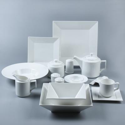 China YX Square Series Luxury Royal Wedding Banquet Tableware White Ceramic Dinner Set for sale