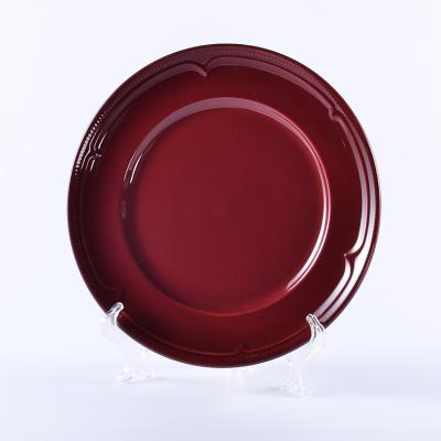 China High Quality Viable Round Shape Porcelain Fancy Red Ceramic Christmas Dish Dishes For Home for sale