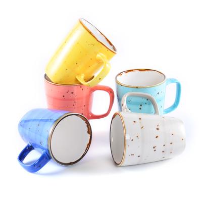 China Viable Wholesale Cheap Restaurant Cafe Bistros Colorful Spotted Porcelain Coffee Cup Luster 320ml Ceramic Mug With Handle for sale