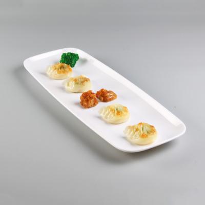 China Sustainable Restaurant Hotel Use White Plastic Melamine Rectangular Long Shape Serving Dish Wholesale for sale