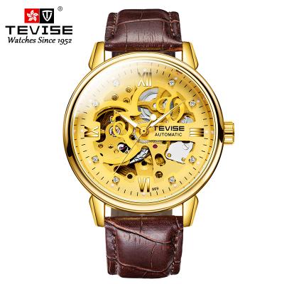 China Factory Customized Luxury Diamond Directly Moon Phase Watches Mens Automatic Mechanical Stainless Steel Hollow Out Watches Leather Strap for sale