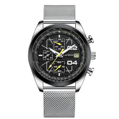 China Chronograph Factory Customized Fashion Sport Business Watch Mens Stainless Steel Chronograph Quartz Watch Mesh Band for sale