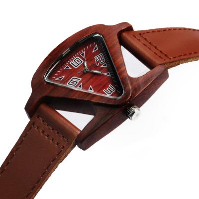 China Official Hot Popular Fashion Triangular Women's Wristwatch Wooden Ladies Watches Water Resistant Wooden Women's Watches for sale