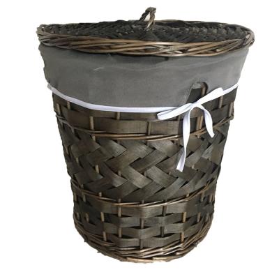 China Traditional Wholesale Baskets Woven Wood Laundry Chips Hamper With Lid Lining For Storage Box Bin Clothes for sale