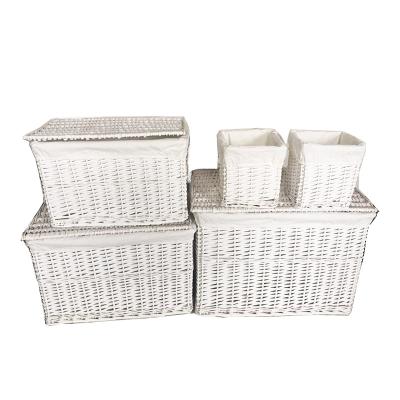 China Viable Set 5 Willow Laundry Basket Lids Woven Liner for Storage Closet Organizer for sale