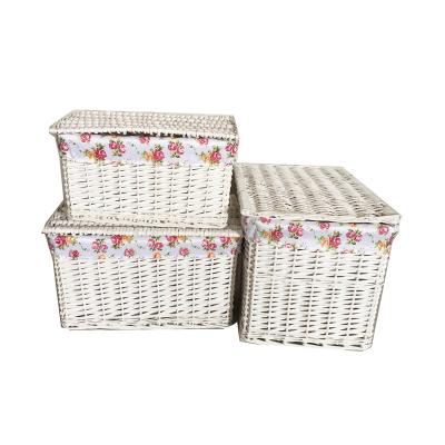 China Willow Woven Cube Storage Basket Viable with Lids Lining Bin for Laundry Clothes Cabinet for sale