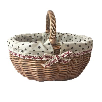 China Japan Style Willow Woven Baskets With Handle Lining For Bread Gift Decoration Flower for sale