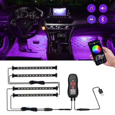 China Interior Decoration Strips USB App Control 7 Colors Footlight Decoration Interior 12 LED Car Atmosphere Light for sale