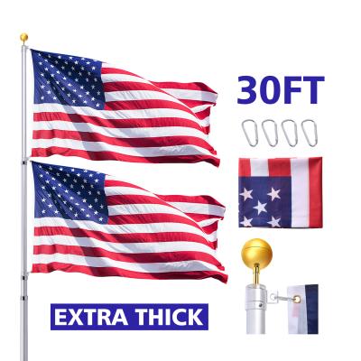 China 16ft 20ft 25ft Flag Pole Telescoping 30ft Aluminum Flag Pole with Country Flag and Gold Ball Top for sale