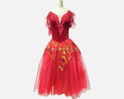 China New Attractive Red Velvet and Red Tulle Ballet Long Dress Dance Costumes for Adult. Tulle Skirt/Dress--09 for sale