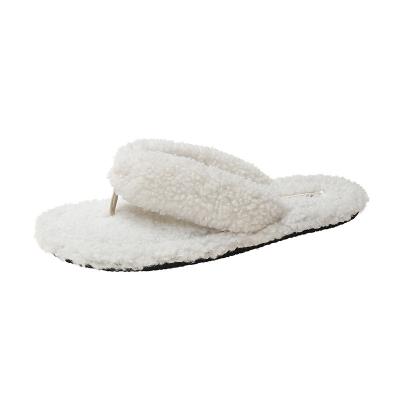 China Keep Warm Black Rubber Ladies Herringbone Fur Plush Suede Girls Flat Slippers for sale