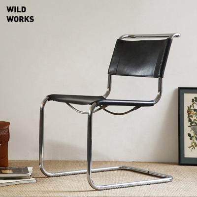 China Vintage Medieval Cantilever Designer Leather Chair Stainless Steel Savage Works S33 Bauhaus Conference Chair for sale