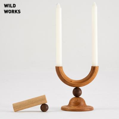 China Simple wild antique wooden crescent candlestick candle quiet wind personalized restaurant coffee house living room decoration works decorate for sale