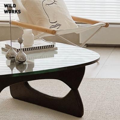 China Home Furniture (Others) Walnut Black Tempered Glass Side Table Adjustable Wild Medieval Wild Modern Triangular Coffee Table Side Table for sale