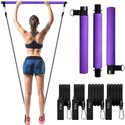 China Adjustable Stick Amazon Pilates 3 Sections Fitness Yoga Bar Pilates Kit Pilates Bar Set with Resistance Ropes for sale