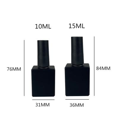 China 0.5 oz square gel personal care nails botle glass matte black empty 10ml nail polish bottles with brush 15ml for sale