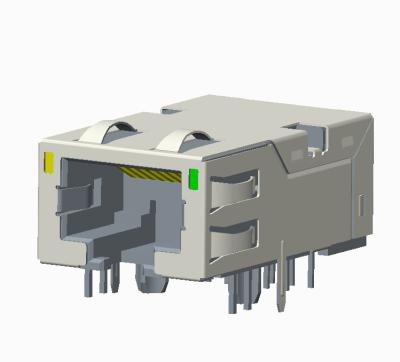 China RJ45 Connector 10G with transformer, with light and shield, TAB-DOWN L = 28.57mm for sale