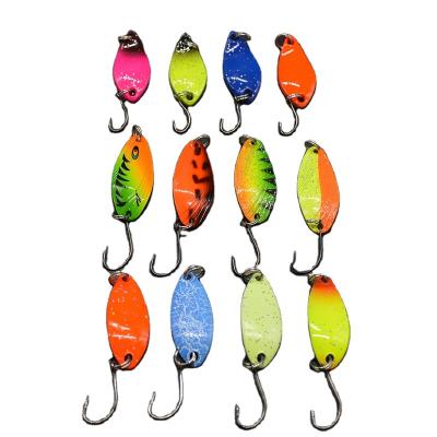 China 12pcs/box Metal Lead Spinner Kit Artificial Hard Bait Fishing Tackle Trout Spoon Spinners Single Hooks 1.5g 2g 2.5g 3g 4.5g 5g for sale