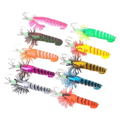 China Factory direct sale squid hooks wooden shrimp lure artificial bait with ring beads builds bottom design anti fishing lure 3.5# 21g 12cm for sale