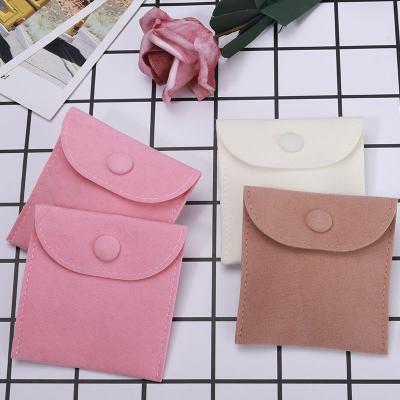 China Wholesale Small Pink Envelope Button Suede Bag Necklace Ring Velvet Pouch For Jewelry for sale