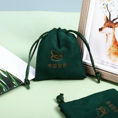 China Recyclable Custom Logo Gold Stamping Velvet Drawstring Pouch Suede Packaging Bag For Jewelry for sale