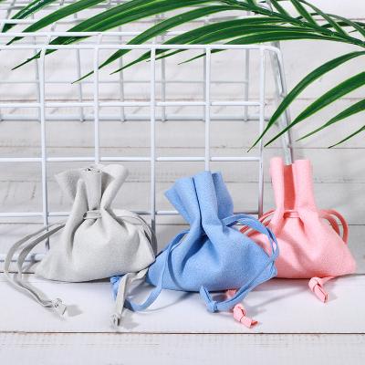 China Wrap Custom Logo Earring Pink Microfiber Bag Drawstring Pouch Luxury Jewelry Packaging for sale