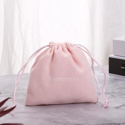 China OEM ODM Recyclable Drawstring Jewelery Pouch Small Pale Roses For Cosmetics Gift Velvet Packaging Bag for sale