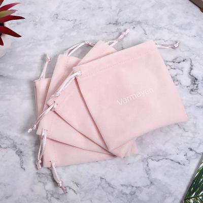 China Recyclable Pink Gift Packaging Jewelry Bag Drawstring Velvet Pouch Recyclable For Accessories for sale