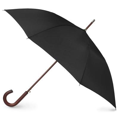 China Minimalist Custom Long Wooden Handle Semi-automatic Black Golf Umbrella for sale