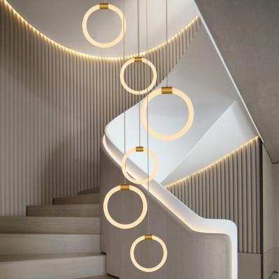 China Modern Design Luxury OEM ODM ODM Modern Stair Round Ring Long Chandelier Lamp For Hotel Lobby Manufacturer Cheap for sale