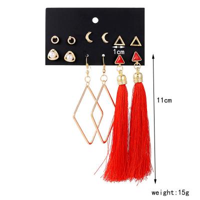 China FASHIONABLE European American Bohemian Long Tassel Earring Set Hot Sale Wish Pearl Moon Star Earring Suit RTS for sale